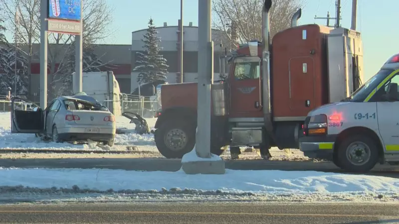 3 Injured in Southeast Calgary Semi-Truck Collision Tuesday Morning