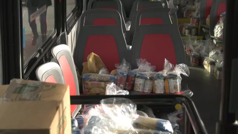 Calgary Food Drive: 22 Buses Stuffed for Food Bank