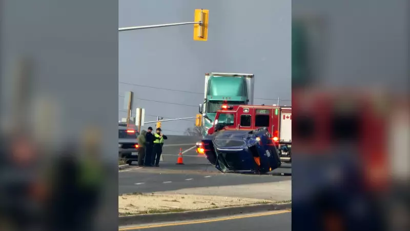 Cambridge Car Crash: Driver Hospitalized After Vehicle Overturns