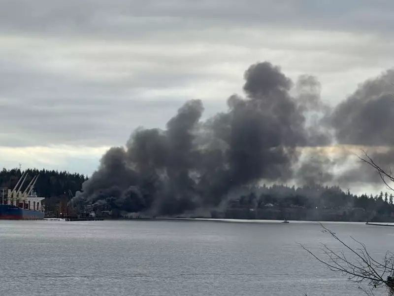 Large Fire Erupts at North Delta Industrial Site on Fraser River