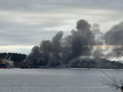 Large Fire Erupts at North Delta Industrial Site on Fraser River