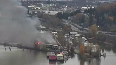 Large Fire Erupts Near Alex Fraser Bridge in North Delta
