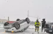 Car Flips on Highway 400 in Innisfil Amid Heavy Snowfall
