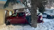 Pickup Truck Crashes into ATB Financial Building in North Edmonton