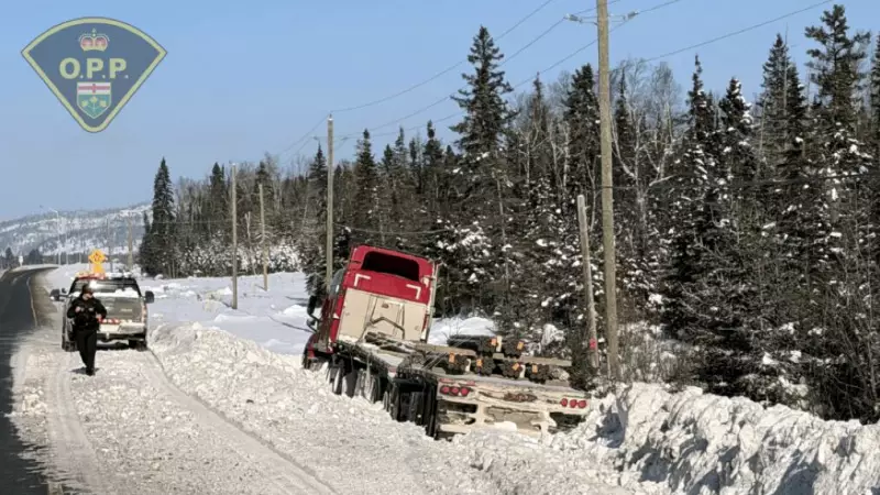 Winnipeg Truck Driver Charged with Impaired Driving After Tractor-Trailer Found in Ditch on Northern Ontario Highway