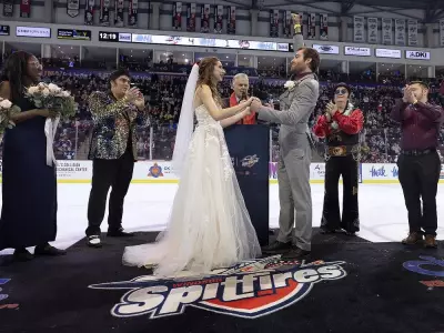 Over 6,000 Fans Witness Historic Wedding at Windsor Spitfires Game