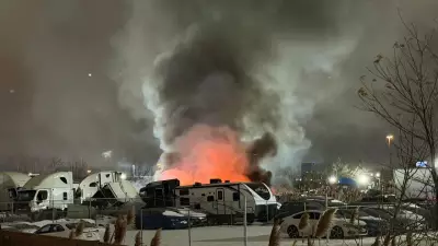 Police investigate suspected arson after multiple tow trucks set ablaze in Brampton