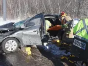 Ottawa Firefighters Rescue Trapped Victim After Sedan-Salt Truck Crash