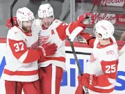 Red Wings Shut Out Canadiens 4-0 in Montreal Behind DeBrincat, Gibson