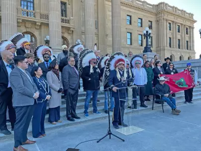 First Nations Leaders Rally at Alberta Legislature to Demand UCP Denounce Separatism