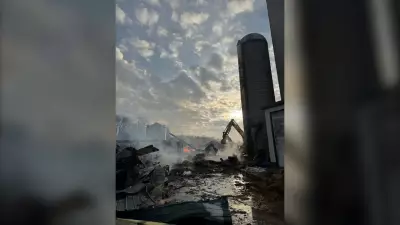 Massive Barn Fire Near Stratford Claims 140 Livestock, Road Temporarily Closed