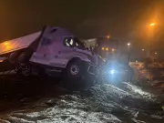 Icy Highway 401 On-Ramp Shut Down After Two Transport Trucks Collide in Cambridge