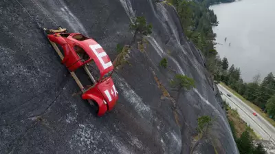 BC Authorities Urge Caution as Engineering Students' Prank Car Shell Hangs on Cliff
