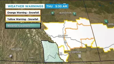 Orange Snowfall Warnings Issued East of Calgary, Up to 40 cm Possible