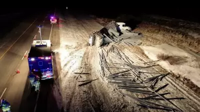 Semi-Truck Carrying Piping Crashes on Highway 1 Near Whitewood, Fire Department Responds