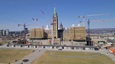 Steel Scaffolding Envelopes Parliament Hill's Centre Block and Peace Tower
