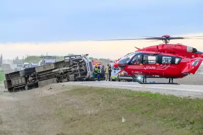 4 in Life-Threatening Condition After Bus Carrying Oil Workers Rolls in Northern Alberta