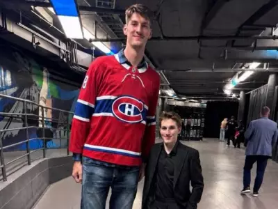 7-Foot-9 NCAA Star Olivier Rioux Towers Over Canadiens' Lane Hutson in Viral Photo