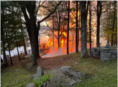Boathouse Destroyed by Fire on Lake Muskoka in Muskoka, Ontario