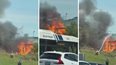 Encampment Fire Off Highway 400 in Barrie Draws Emergency Response
