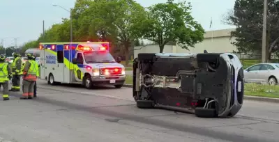 Vehicle Flips on Side in North York Collision, No Serious Injuries Reported