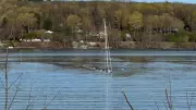 Sinking Sailboat Secured in Discovery Harbour, Penetanguishene