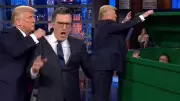 Trump Posts AI Video of Him Dumping Stephen Colbert in Dumpster After Final Show