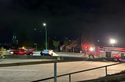 Car on Median After Burnaby Crash; Occupants Flee on Foot: Police