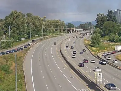 Coquitlam Fire Sends Smoke Over Highway 1 Near Brunette Avenue